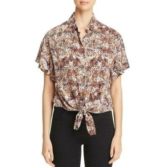 Beach Lunch Lounge Zulu Top Size S Short Flutter Sleeve Snake Print NEW Tag B99 - Picture 1 of 6